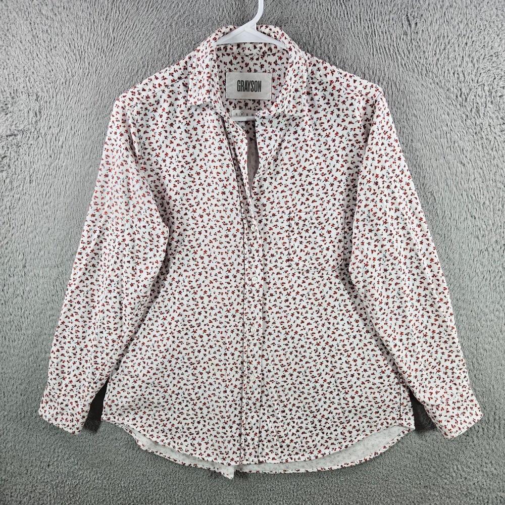 Grayson The Hero Shirt Womens 02 White Red Floral Button Up Blouse Long Sleeve